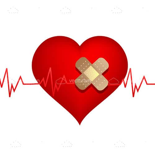 Abstract Red Heart with Plaster and Cardiogram